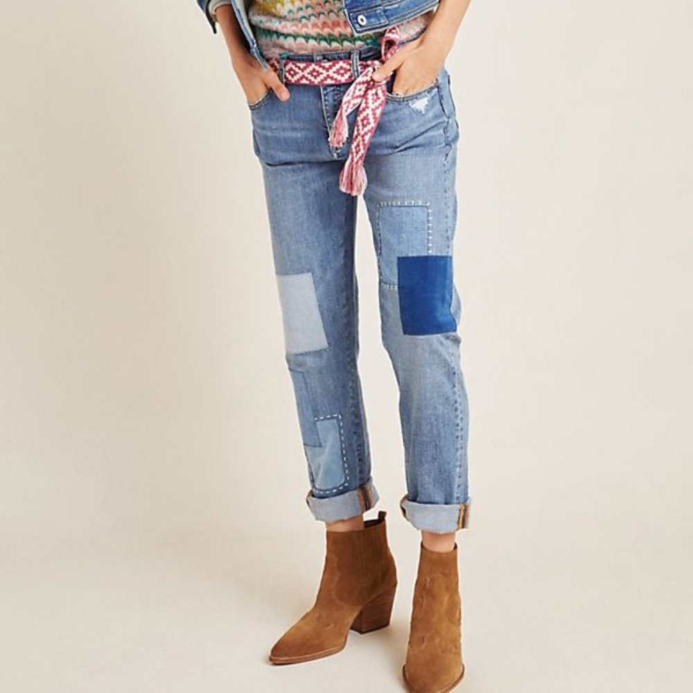 PILCRO AND THE LETTERPRESS ANTHRO SLIM BOYFRIEND PATCHWORK JEANS sz 26